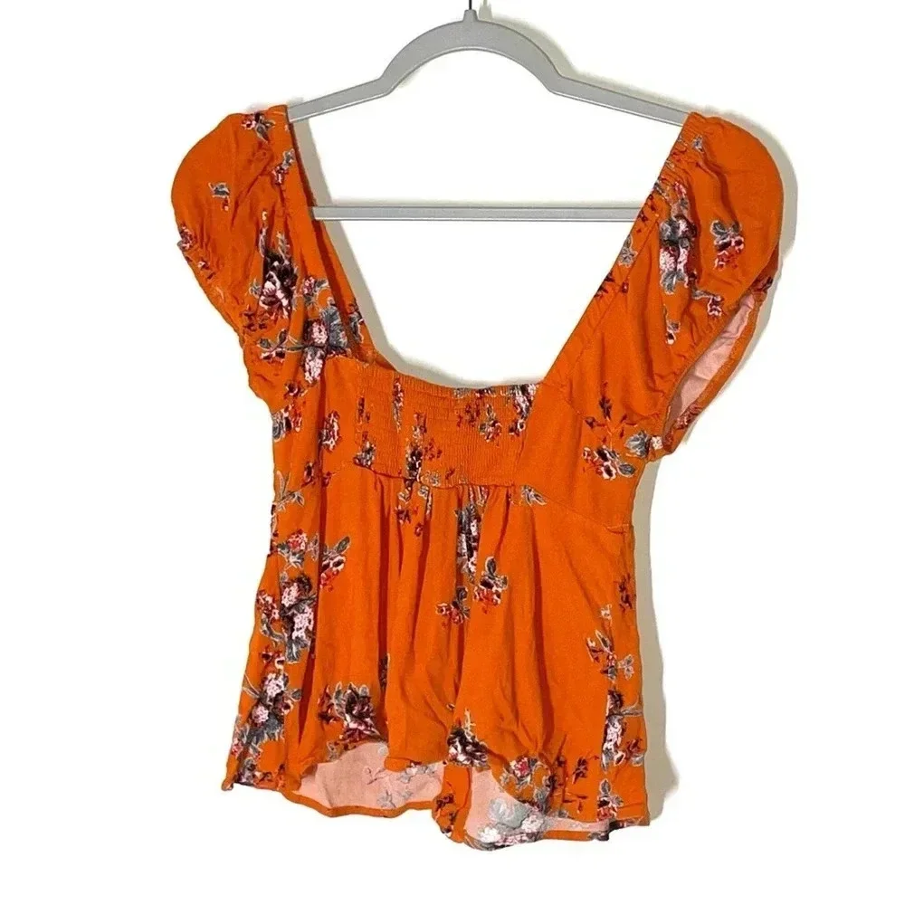 Free People Close to You Floral Burnt Orange Blouse Size Small